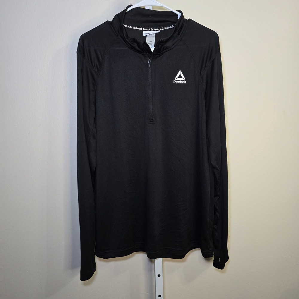 Reebok Mens Black Long Sleeve Quarter Zip Athletic Pullover Shirt‎ Size L